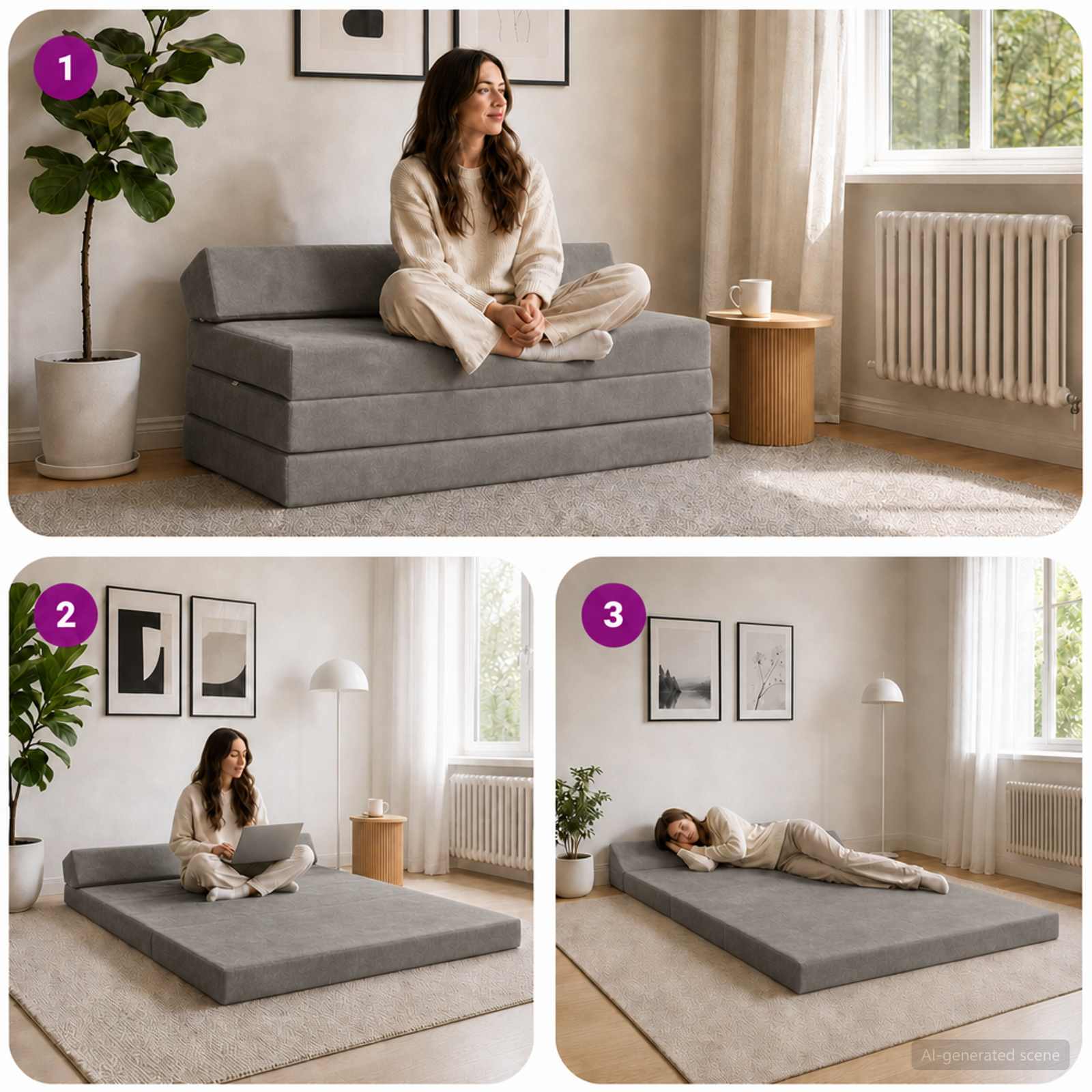 Divano Letto Pieghevole Grigio Chiaro 120 x 60 x 49 cm Tessuto | homemem39