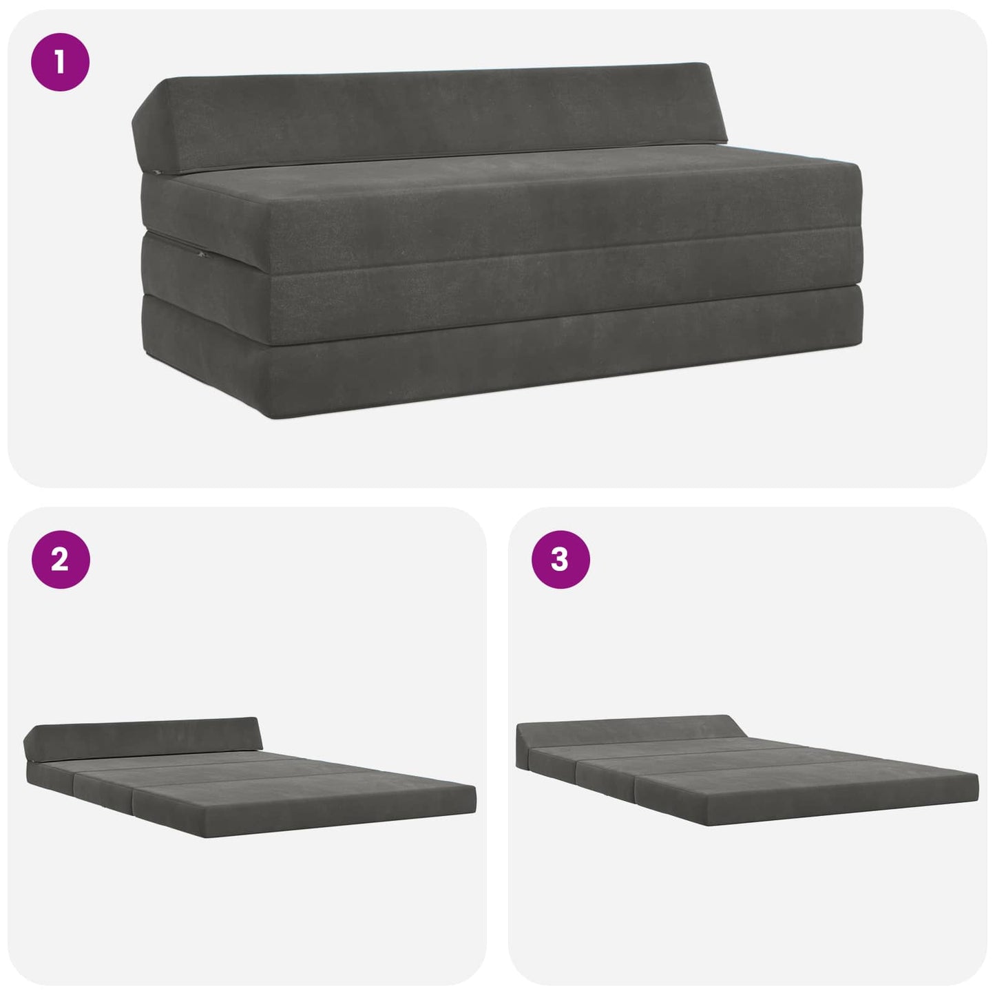 Divano Letto Pieghevole Grigio Scuro 120 x 60 x 49 cm Tessuto
