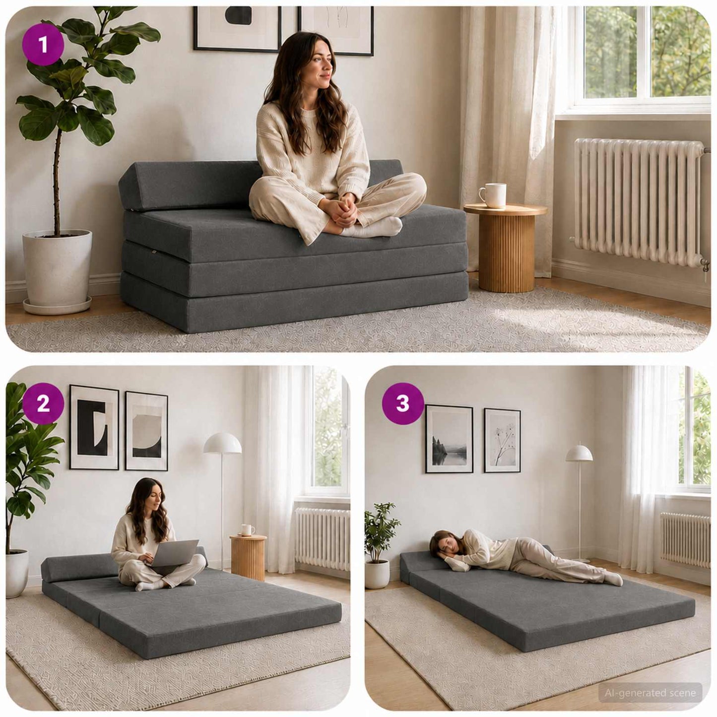 Divano Letto Pieghevole Grigio Scuro 120 x 60 x 49 cm Tessuto | homemem39
