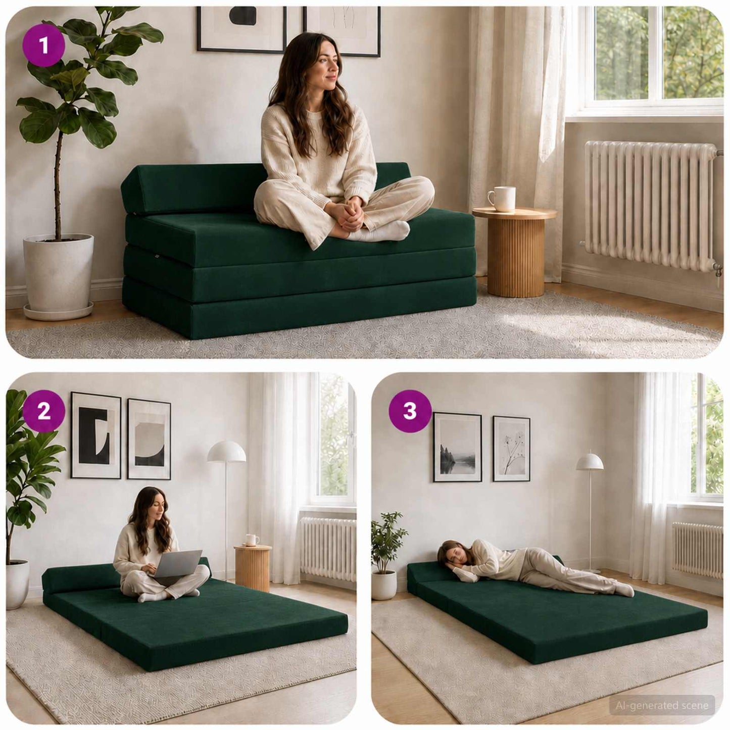 Divano Letto Pieghevole Verde Scuro 120 x 60 x 49 cm Tessuto | homemem39