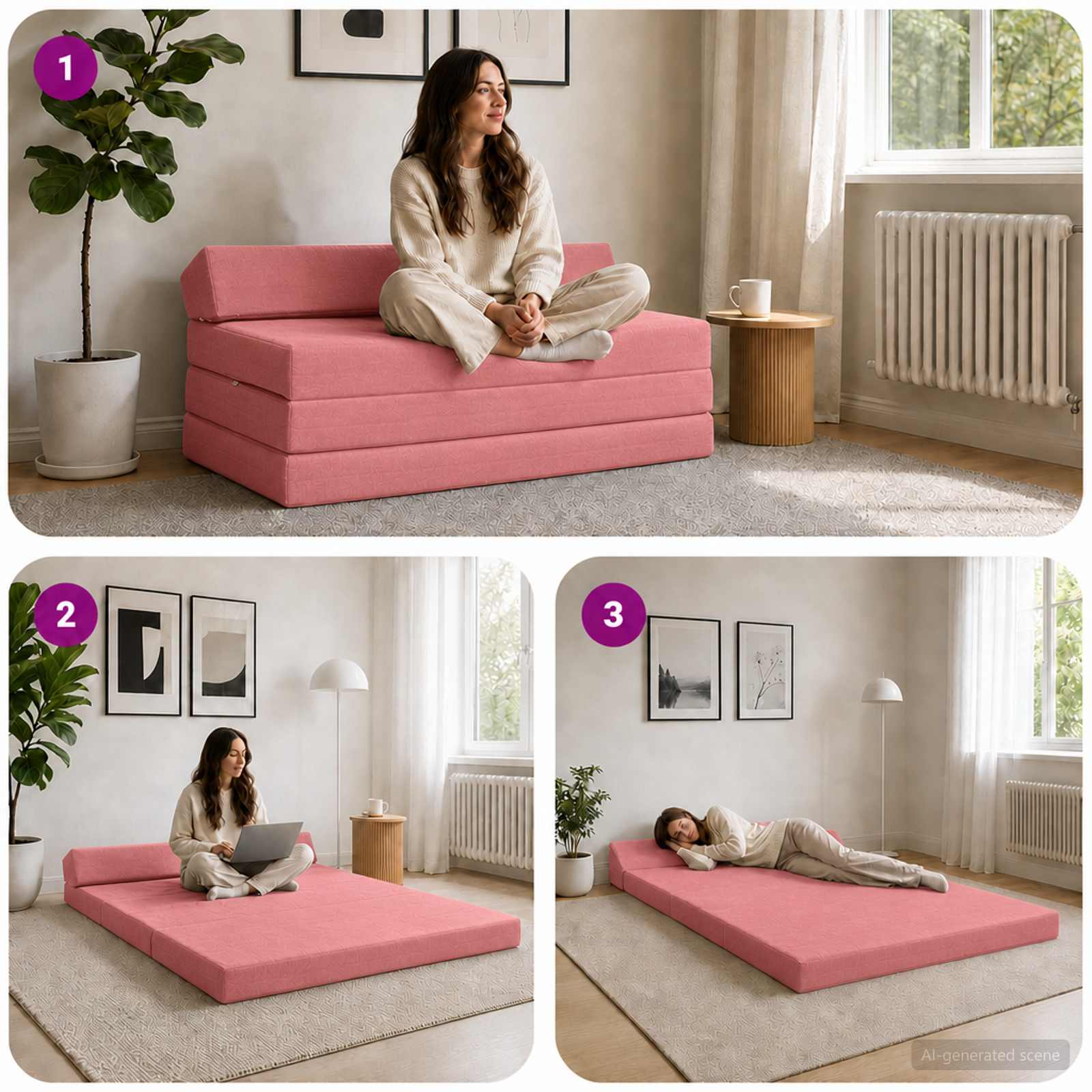 Divano Letto Pieghevole Rosa 120 x 60 x 49 cm Tessuto | homemem39