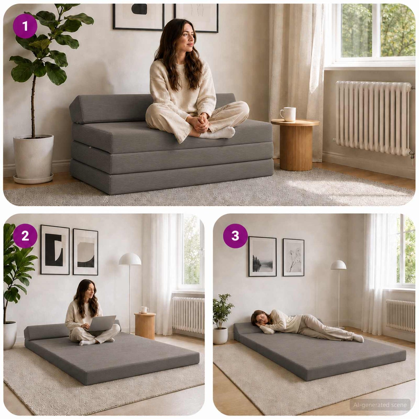 Divano Letto Pieghevole Grigio Chiaro 120 x 60 x 49 cm Tessuto