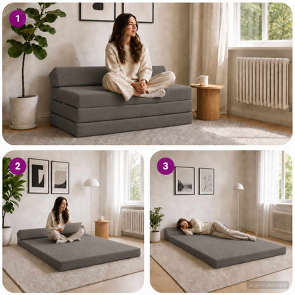 Divano Letto Pieghevole Grigio Scuro 120 x 60 x 49 cm Tessuto