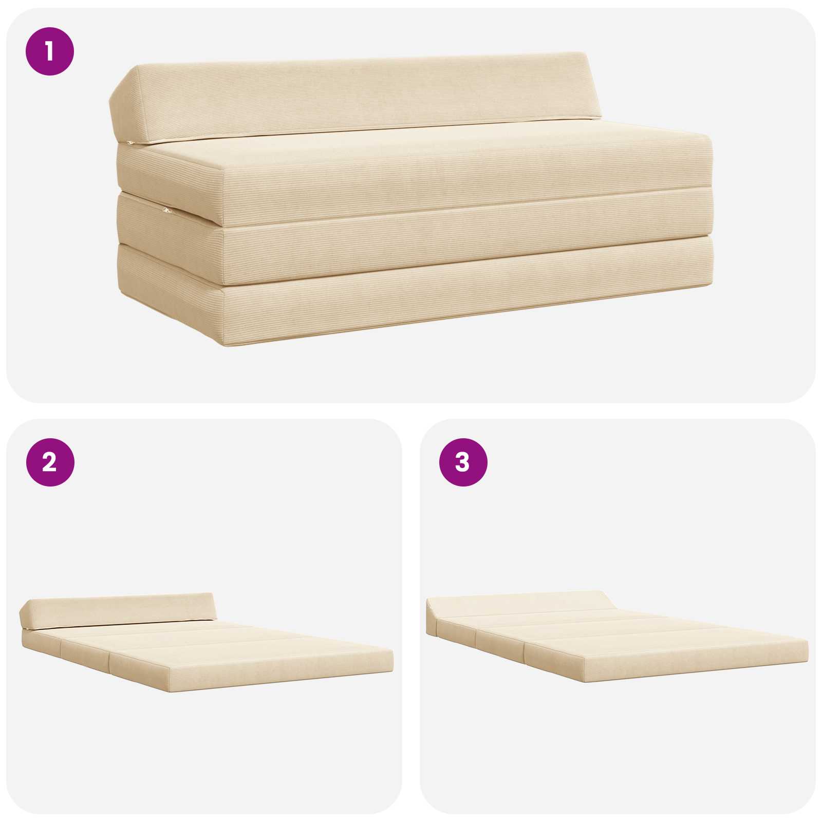 Divano Letto Pieghevole Crema 120 x 60 x 49 cm Tessuto | homemem39