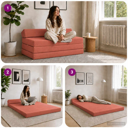 Divano Letto Pieghevole Rosso Arancio 120 x 60 x 49 cm Tessuto | homemem39