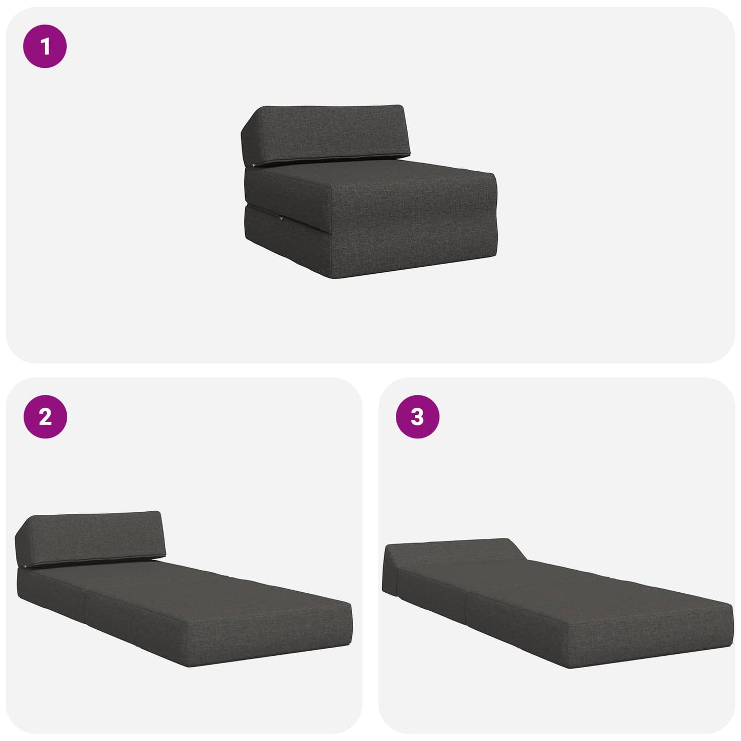 Divano Letto Pieghevole Grigio Scuro 60 x 70 x 41 cm Tessuto