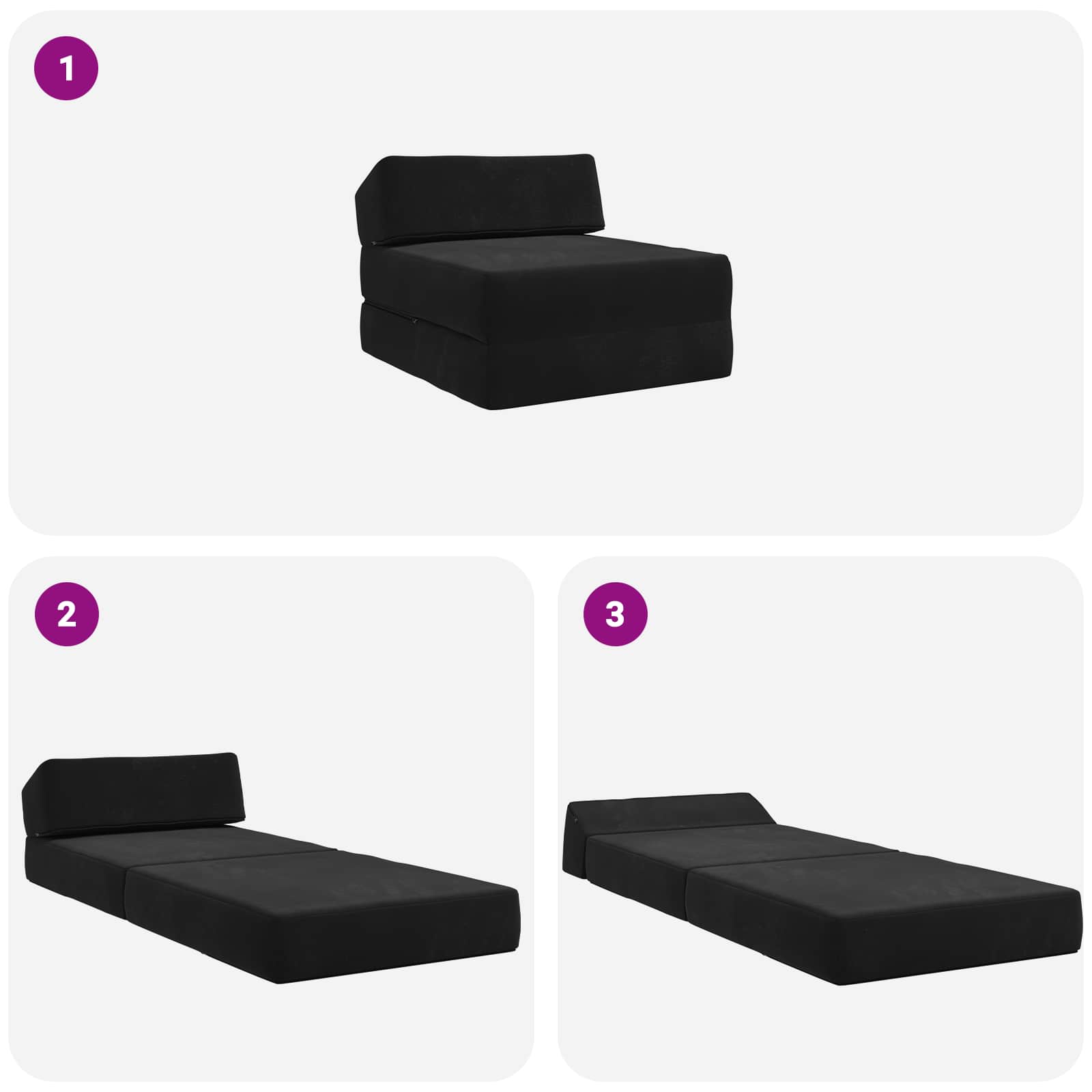 Divano Letto Pieghevole Nero 60 x 70 x 41 cm Tessuto | homemem39