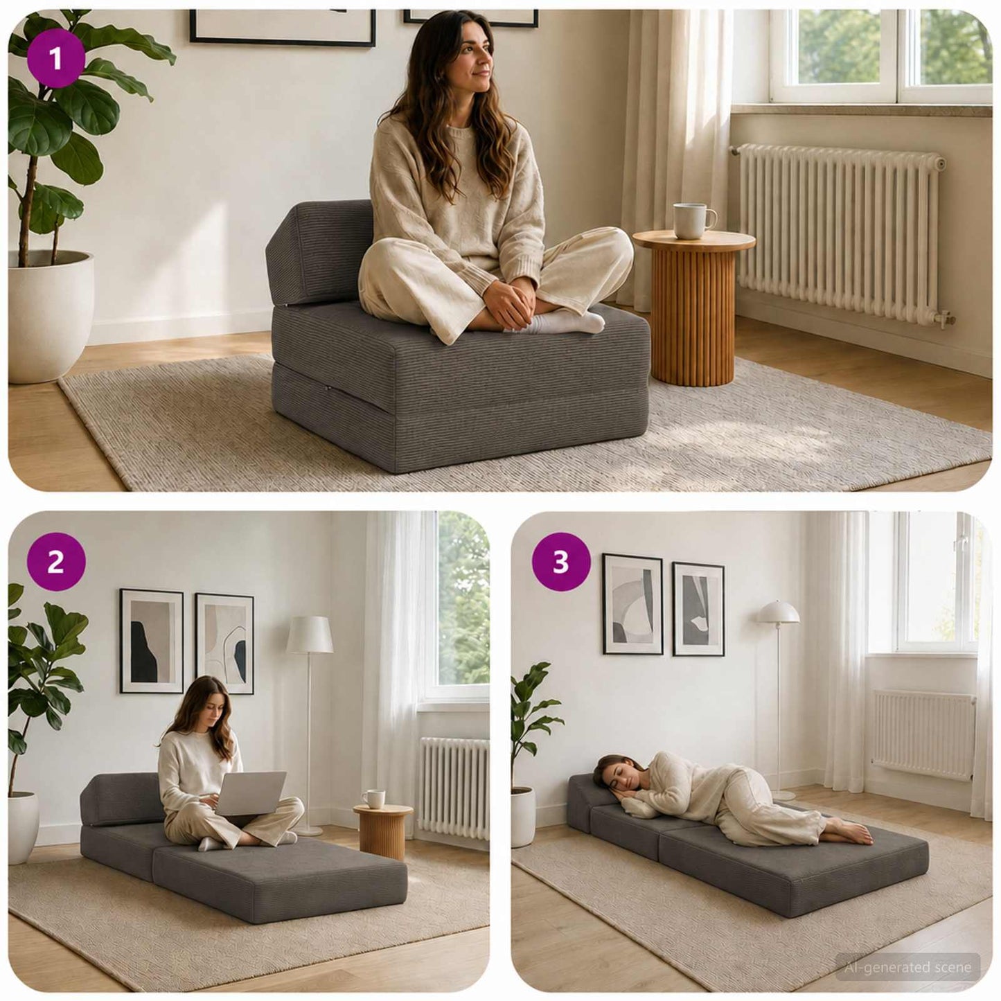 Divano Letto Pieghevole Grigio Scuro 60 x 70 x 41 cm Tessuto