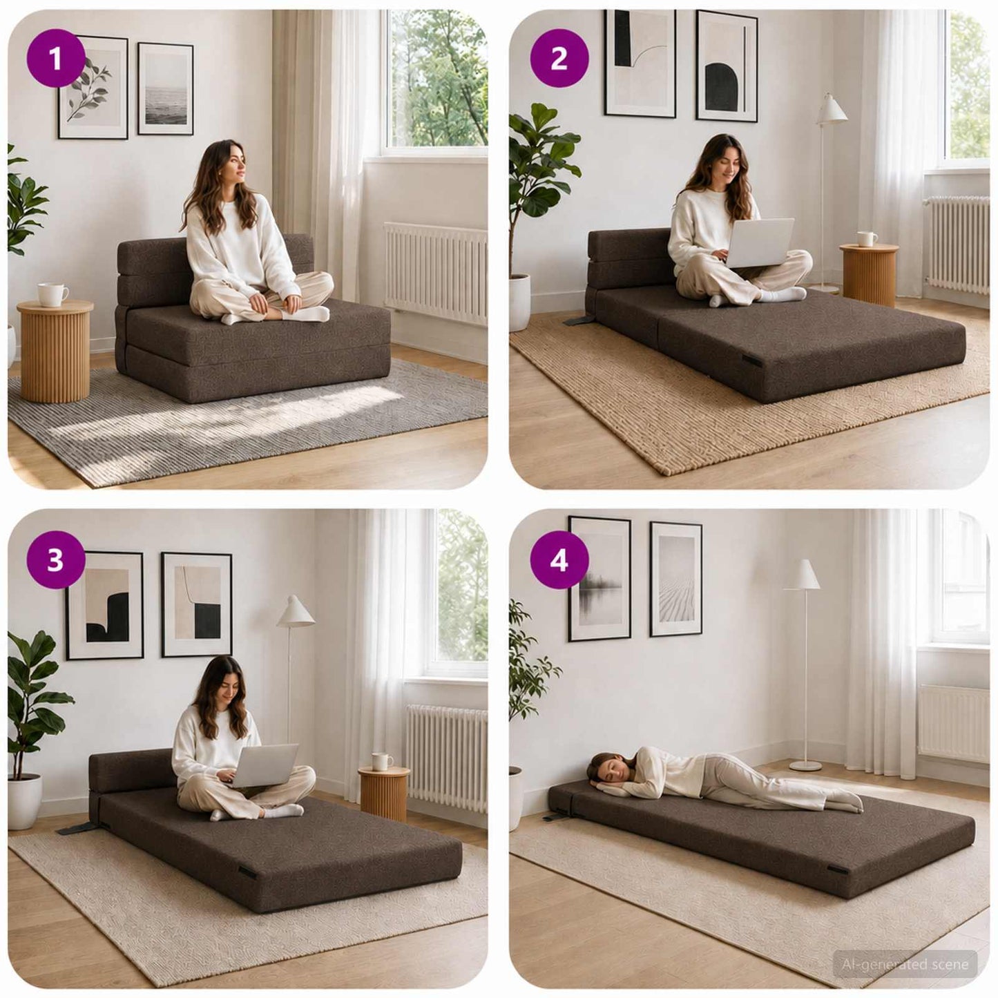 Divano Letto Pieghevole Tortora 70 x 72 x 60 cm Tessuto