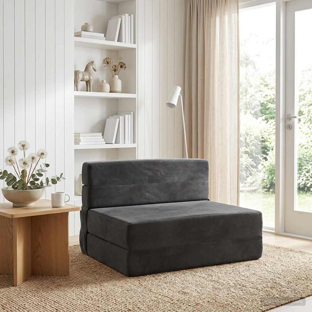 Divano Letto Pieghevole Grigio Scuro 70 x 72 x 60 cm Tessuto | homemem39
