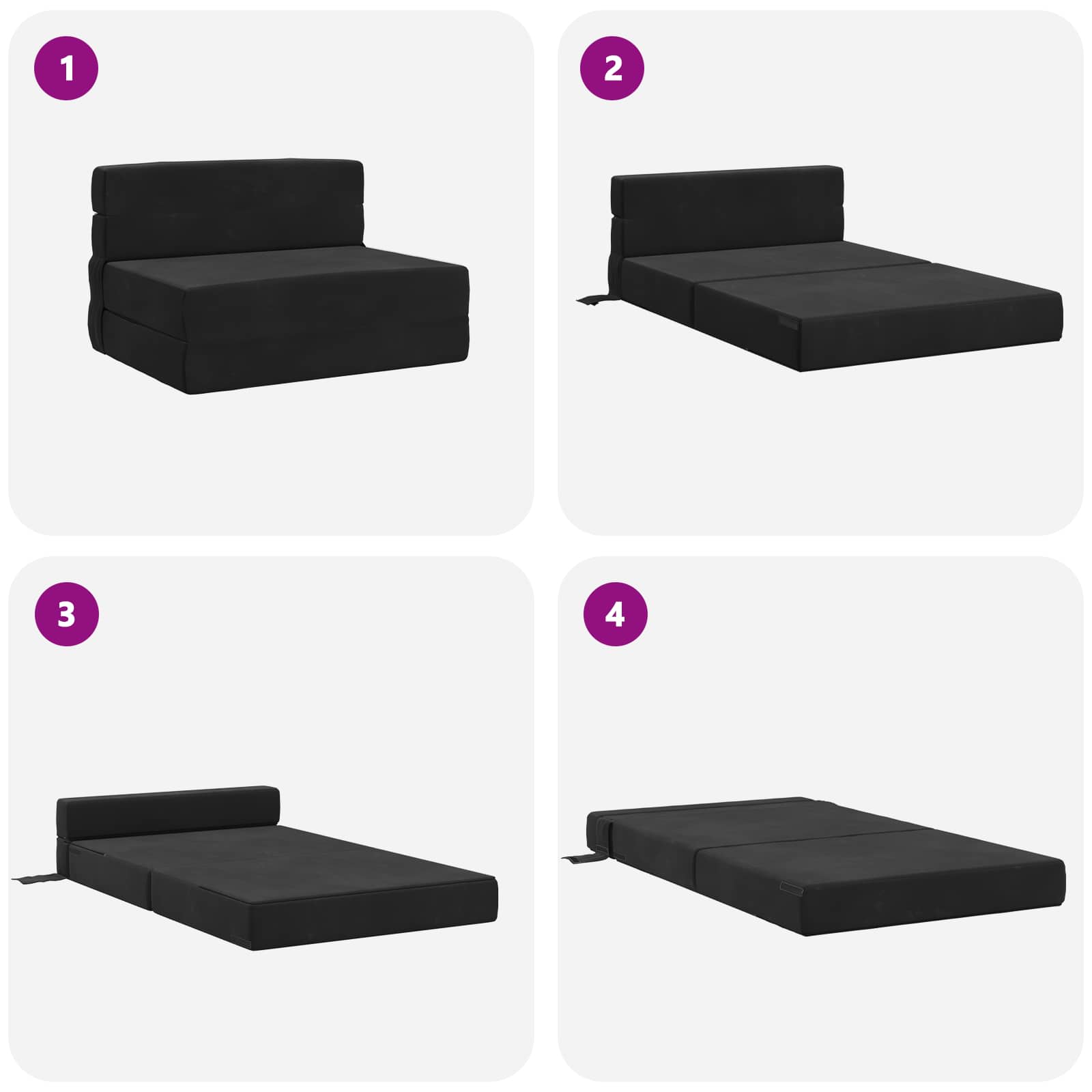 Divano Letto Pieghevole Nero 70 x 72 x 60 cm Tessuto | homemem39