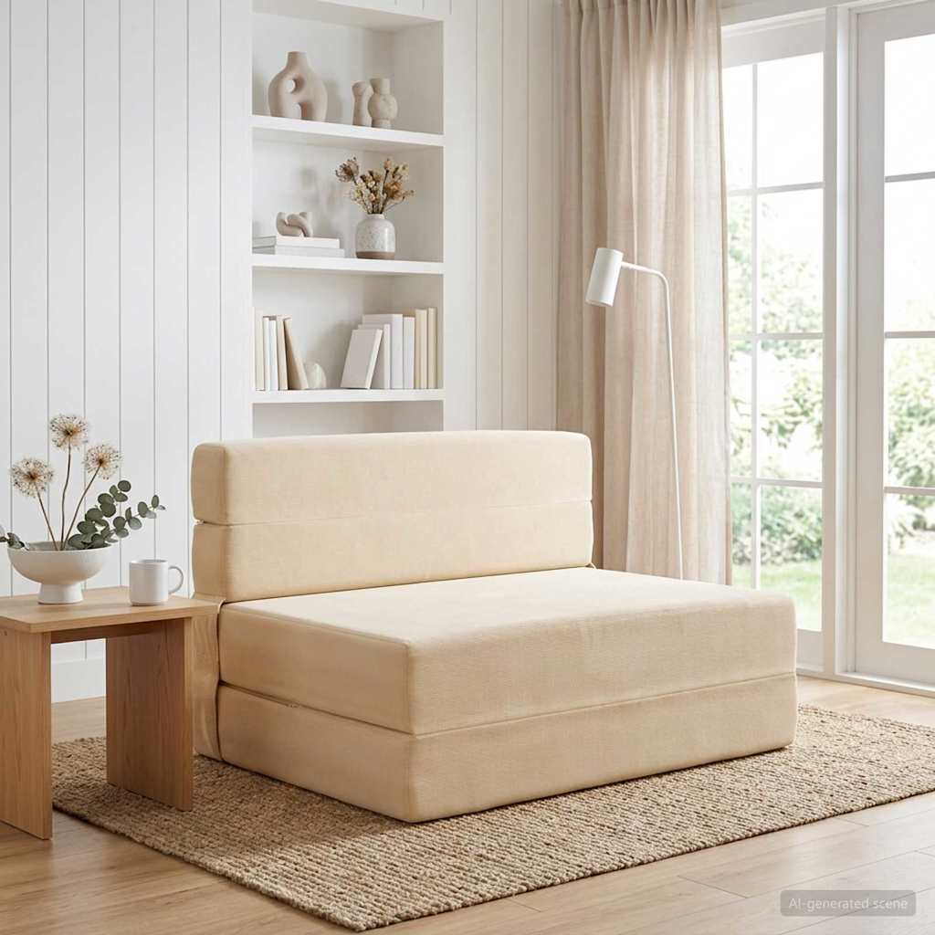 Divano Letto Pieghevole Crema 70 x 72 x 60 cm Tessuto
