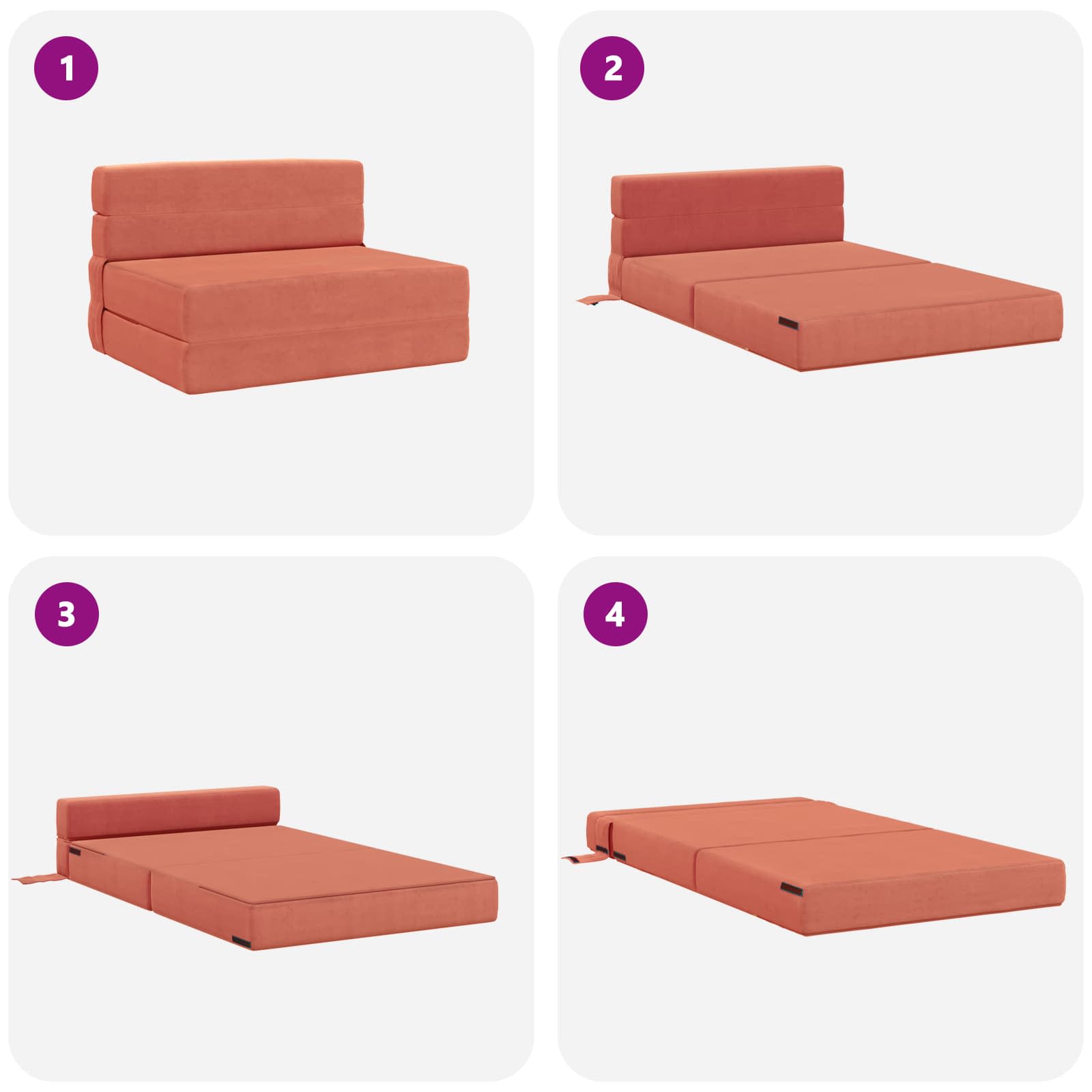 Divano Letto Pieghevole Rosso Arancio 70 x 72 x 60 cm Tessuto | homemem39