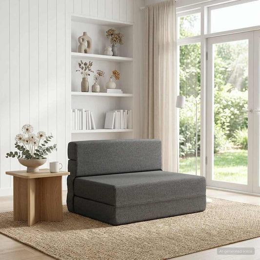 Divano Letto Pieghevole Grigio Chiaro 100 x 80 x 60 cm Tessuto | homemem39