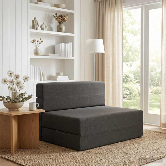 Divano Letto Pieghevole Grigio Scuro 100 x 80 x 60 cm Tessuto | homemem39