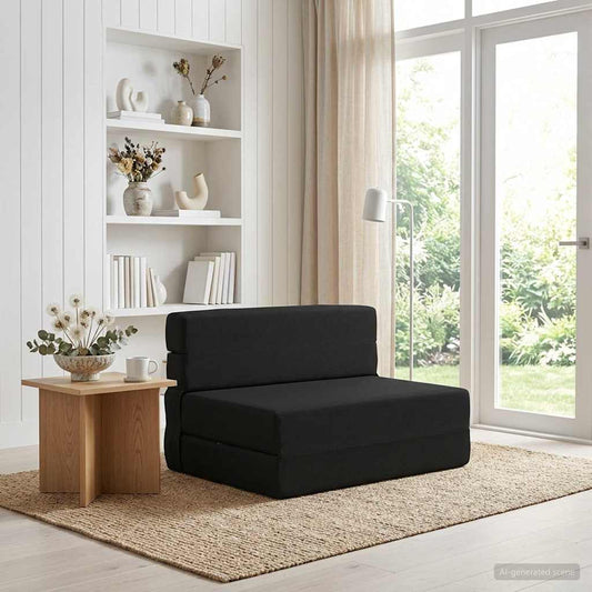 Divano Letto Pieghevole Nero 100 x 80 x 60 cm Tessuto | homemem39