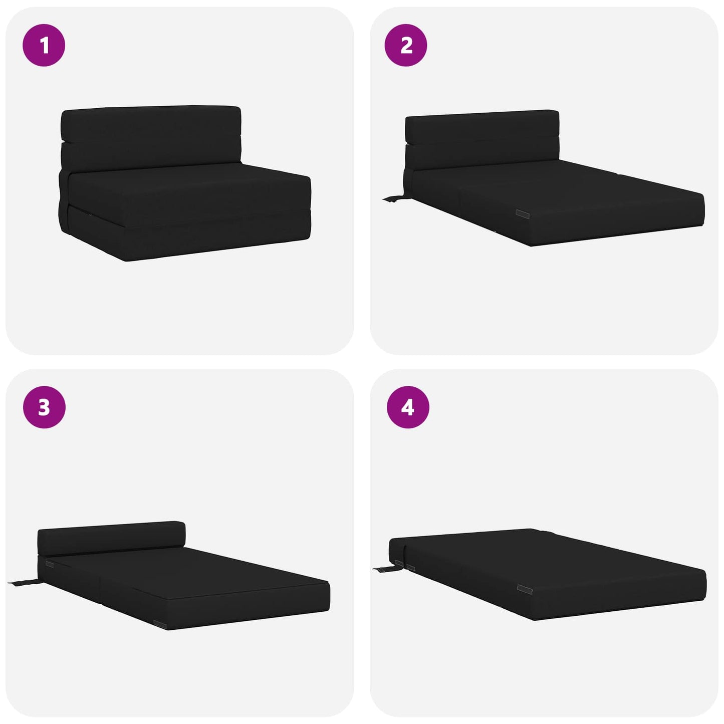 Divano Letto Pieghevole Nero 70 x 80 x 60 cm Tessuto