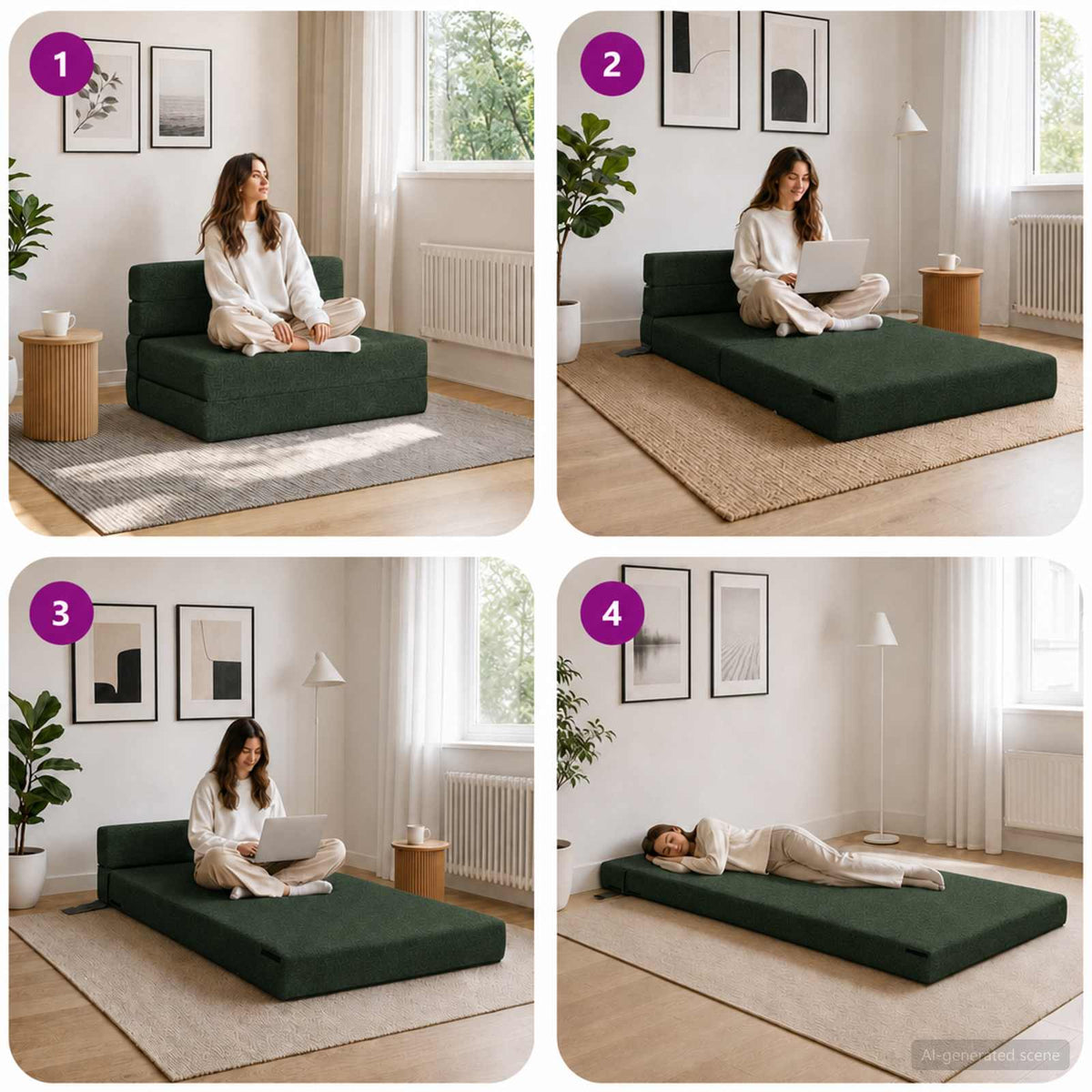 Divano Letto Pieghevole Verde Scuro 70 x 80 x 60 cm Tessuto