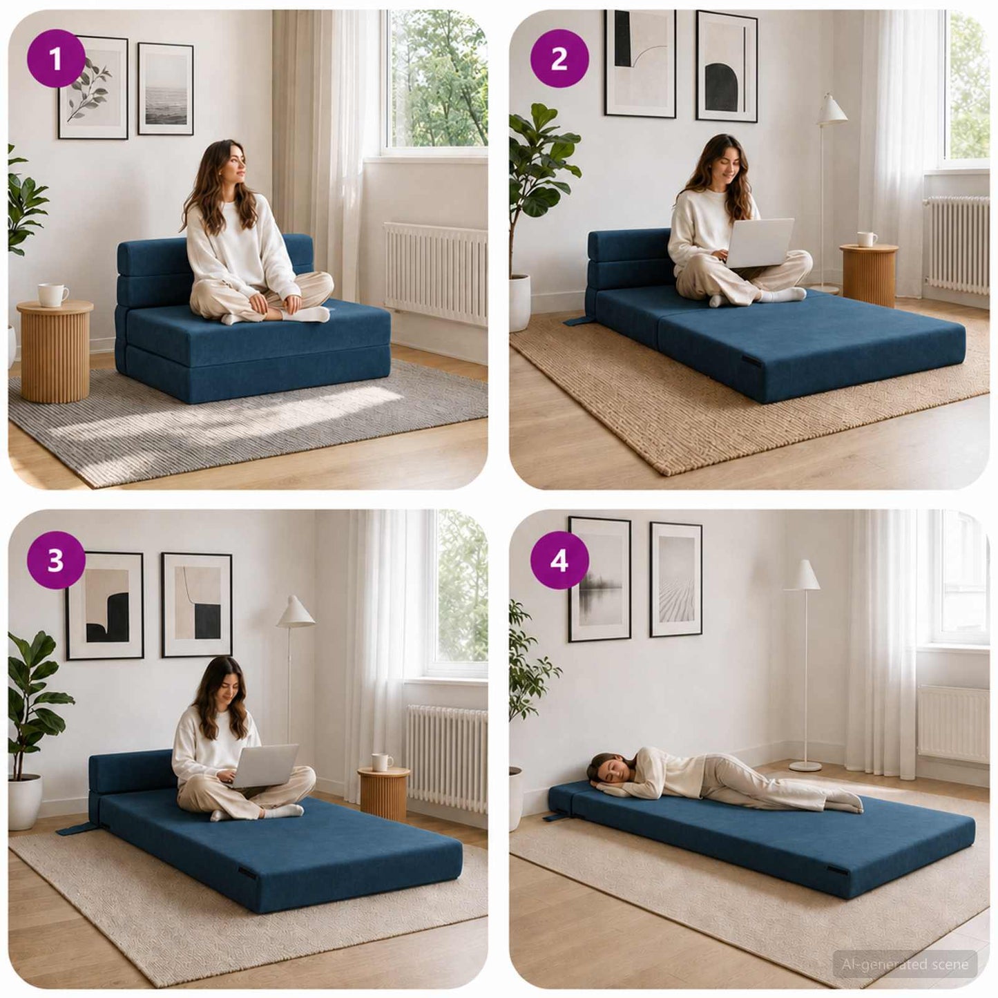 Divano Letto Pieghevole Blu 70 x 80 x 60 cm Tessuto | homemem39