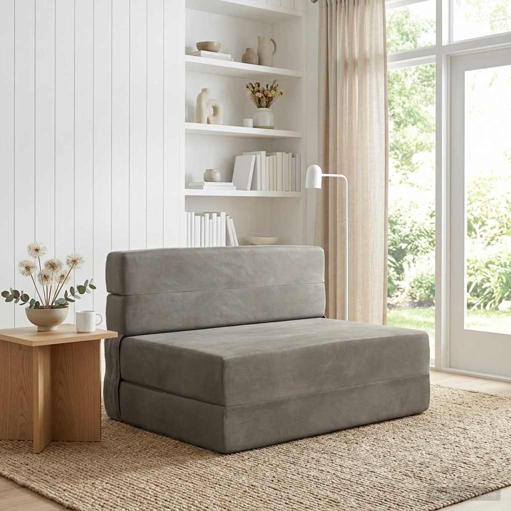 Divano Letto Pieghevole Grigio Chiaro 70 x 80 x 60 cm Tessuto
