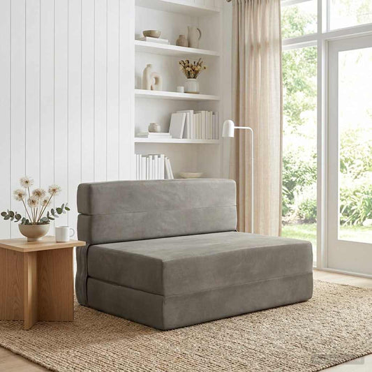 Divano Letto Pieghevole Grigio Chiaro 100 x 80 x 60 cm Tessuto | homemem39