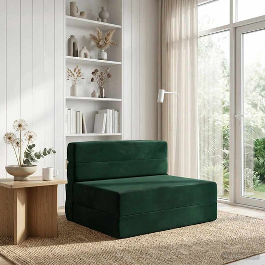 Divano Letto Pieghevole Verde Scuro 190 x 100 x 15 cm Velluto | homemem39