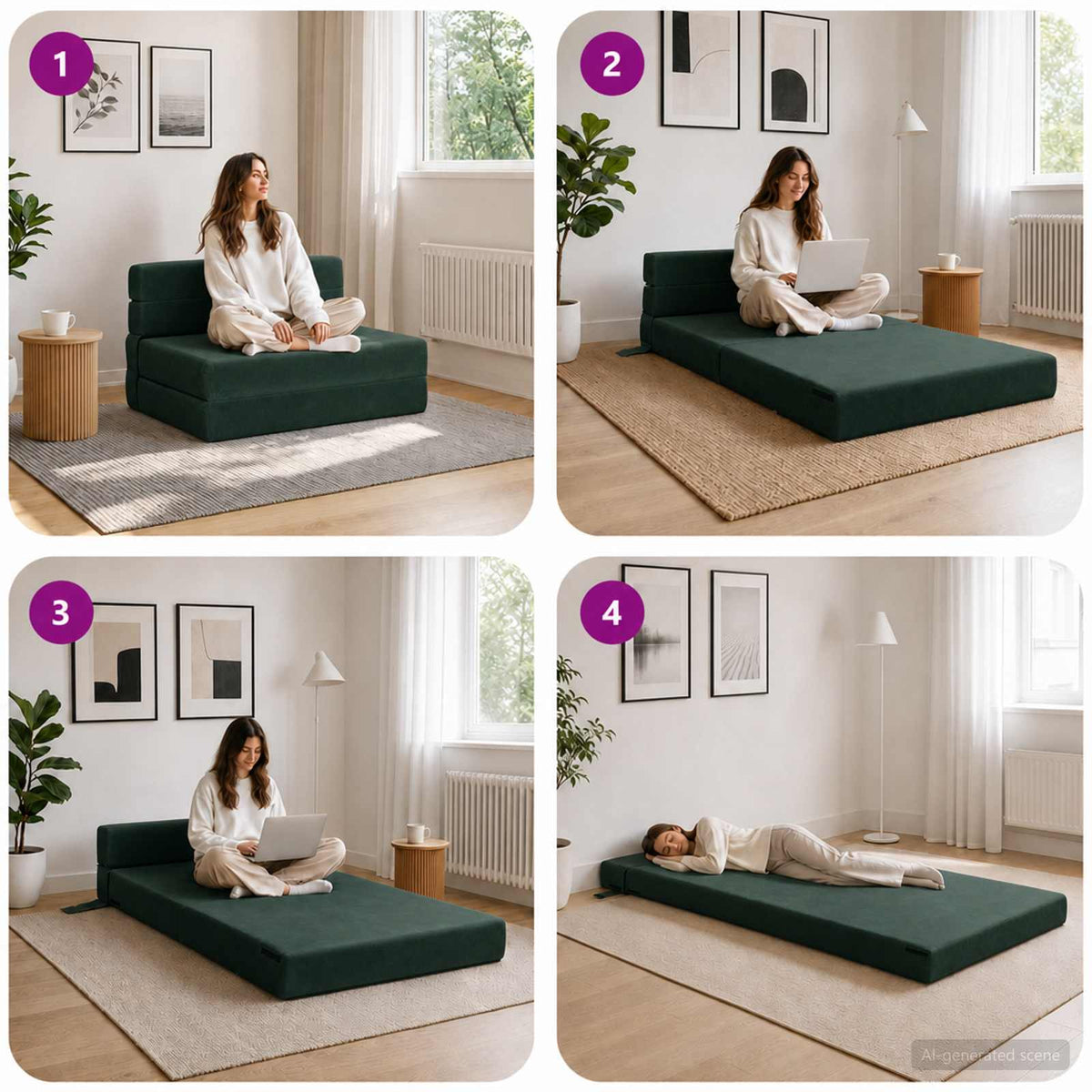 Divano Letto Pieghevole Verde Scuro 70 x 80 x 60 cm Tessuto