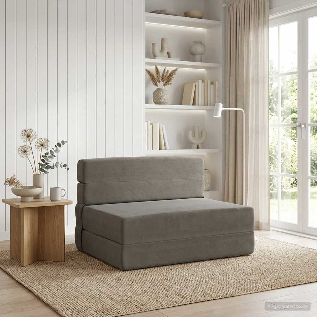 Divano Letto Pieghevole Grigio Chiaro 100 x 80 x 60 cm Tessuto