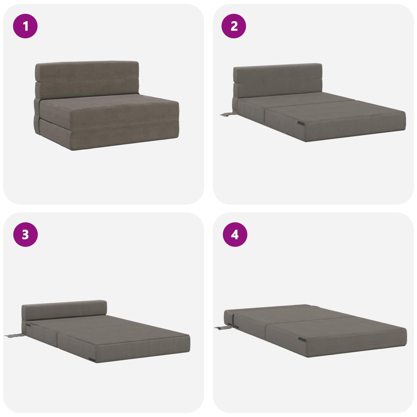 Divano Letto Pieghevole Grigio Chiaro 70 x 80 x 60 cm Tessuto