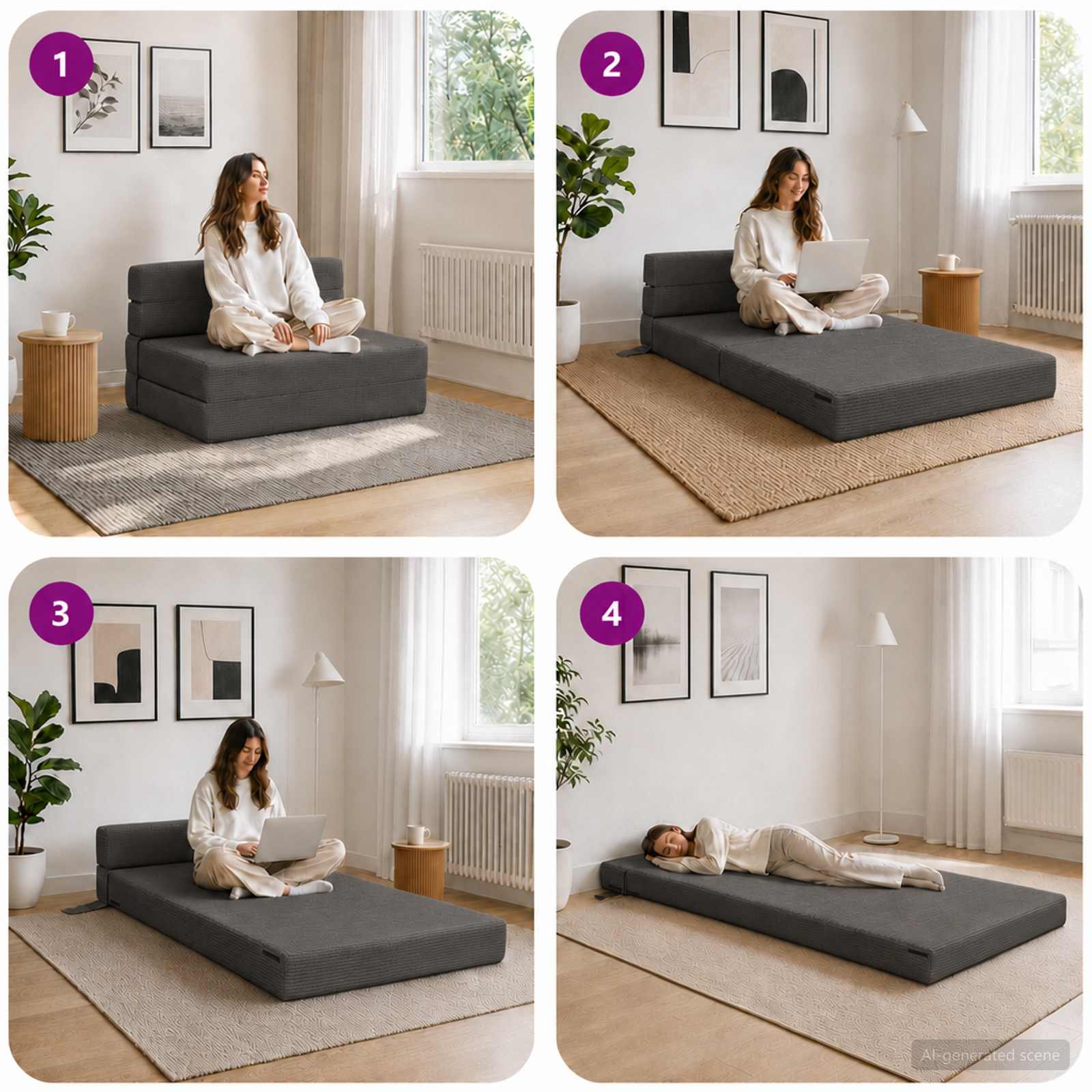 Divano Letto Pieghevole Grigio Scuro 70 x 80 x 60 cm Tessuto | homemem39