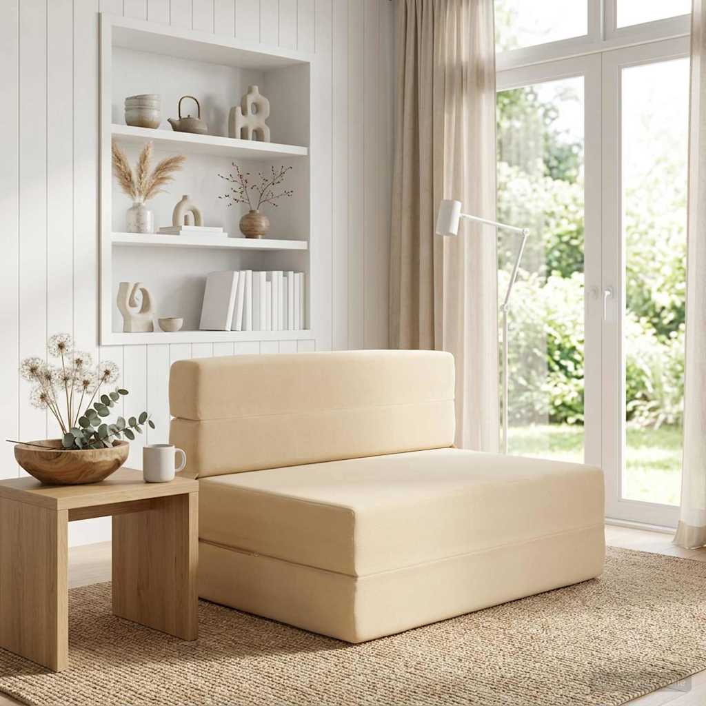 Divano Letto Pieghevole Crema 100 x 80 x 60 cm Tessuto