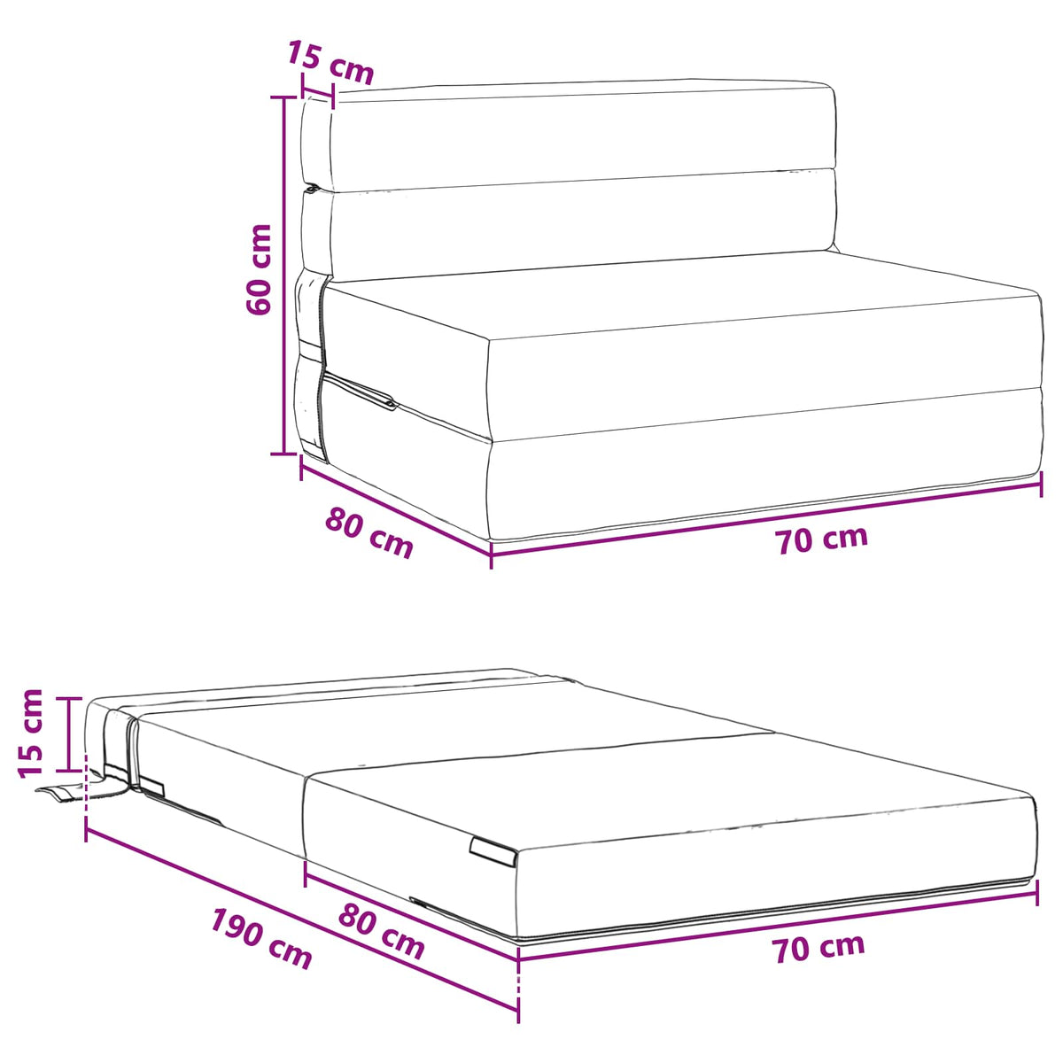 Divano Letto Pieghevole Crema 70 x 80 x 60 cm Tessuto