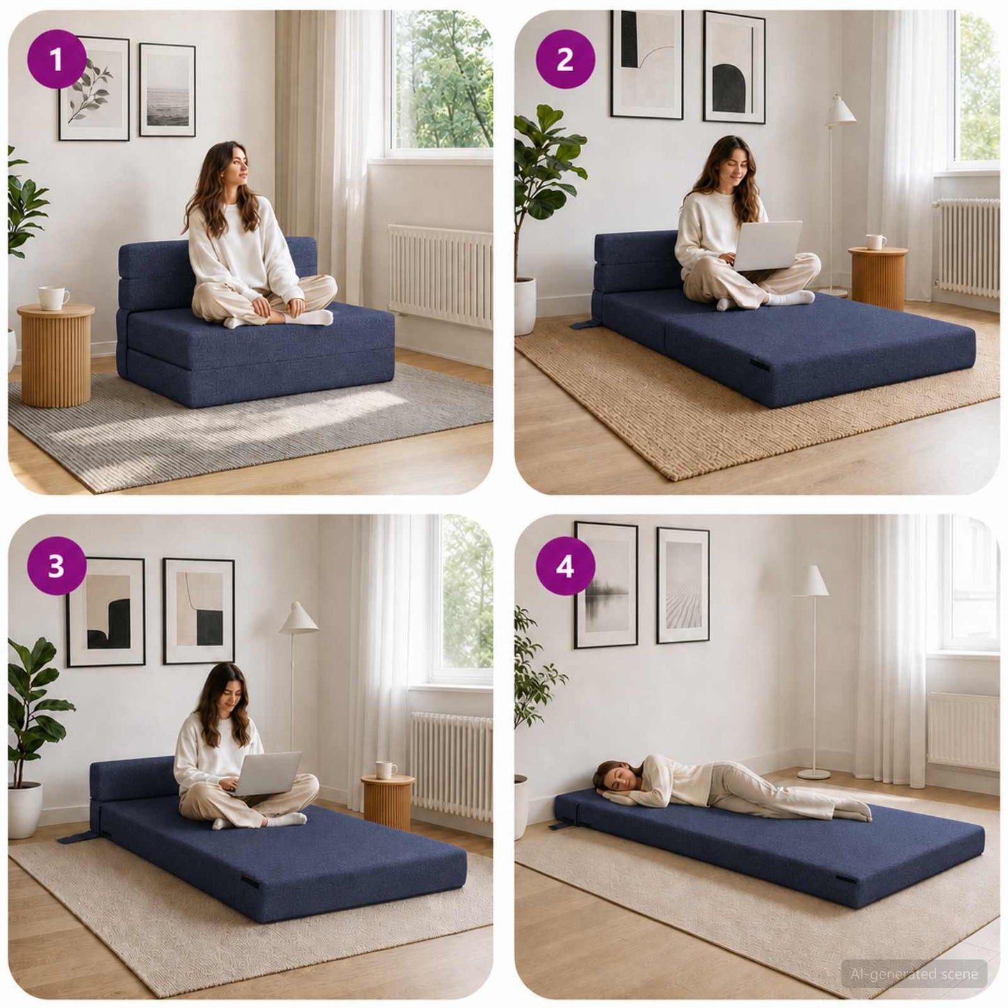 Divano Letto Pieghevole Blu 100 x 80 x 60 cm Tessuto | homemem39