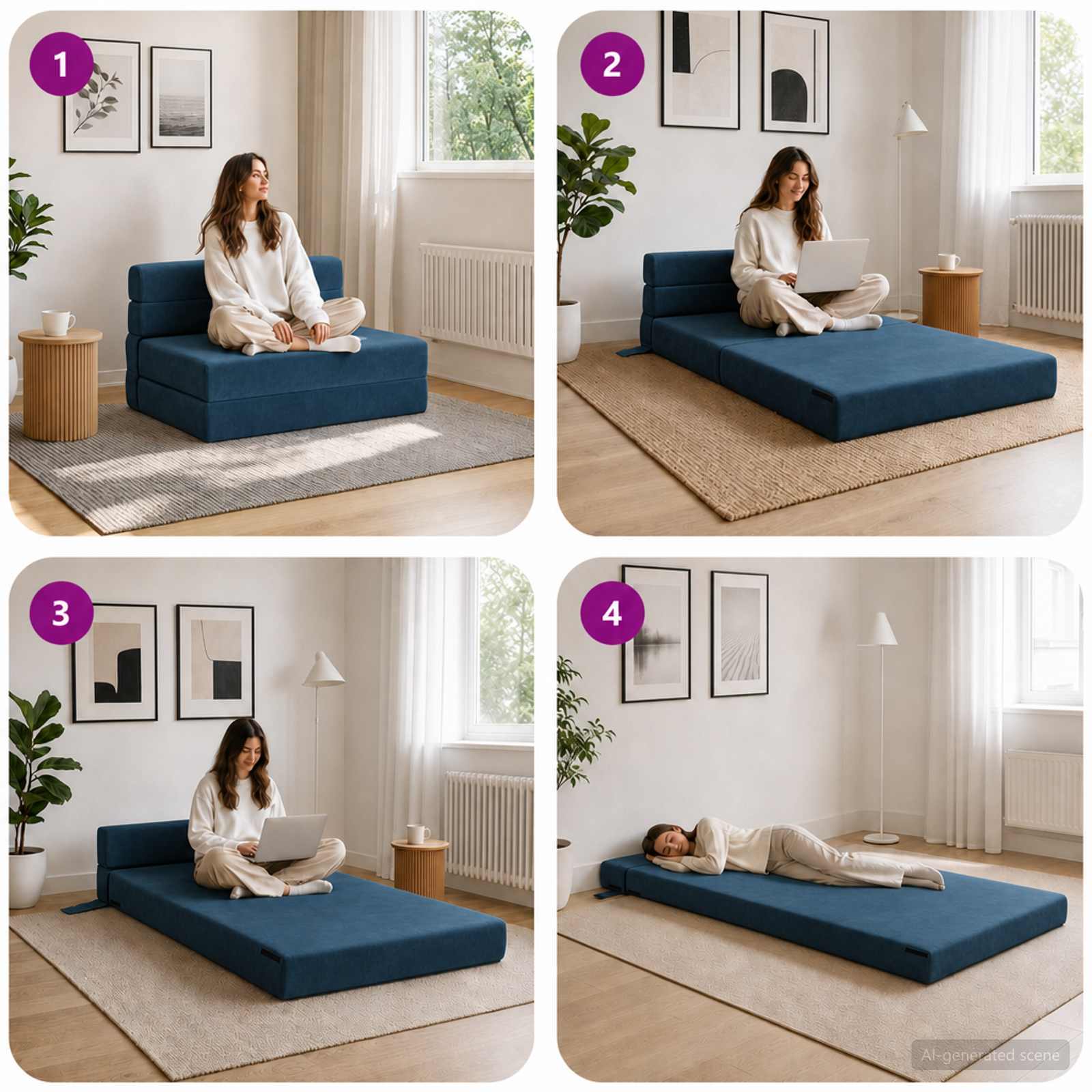 Divano Letto Pieghevole Blu 100 x 80 x 60 cm Tessuto | homemem39