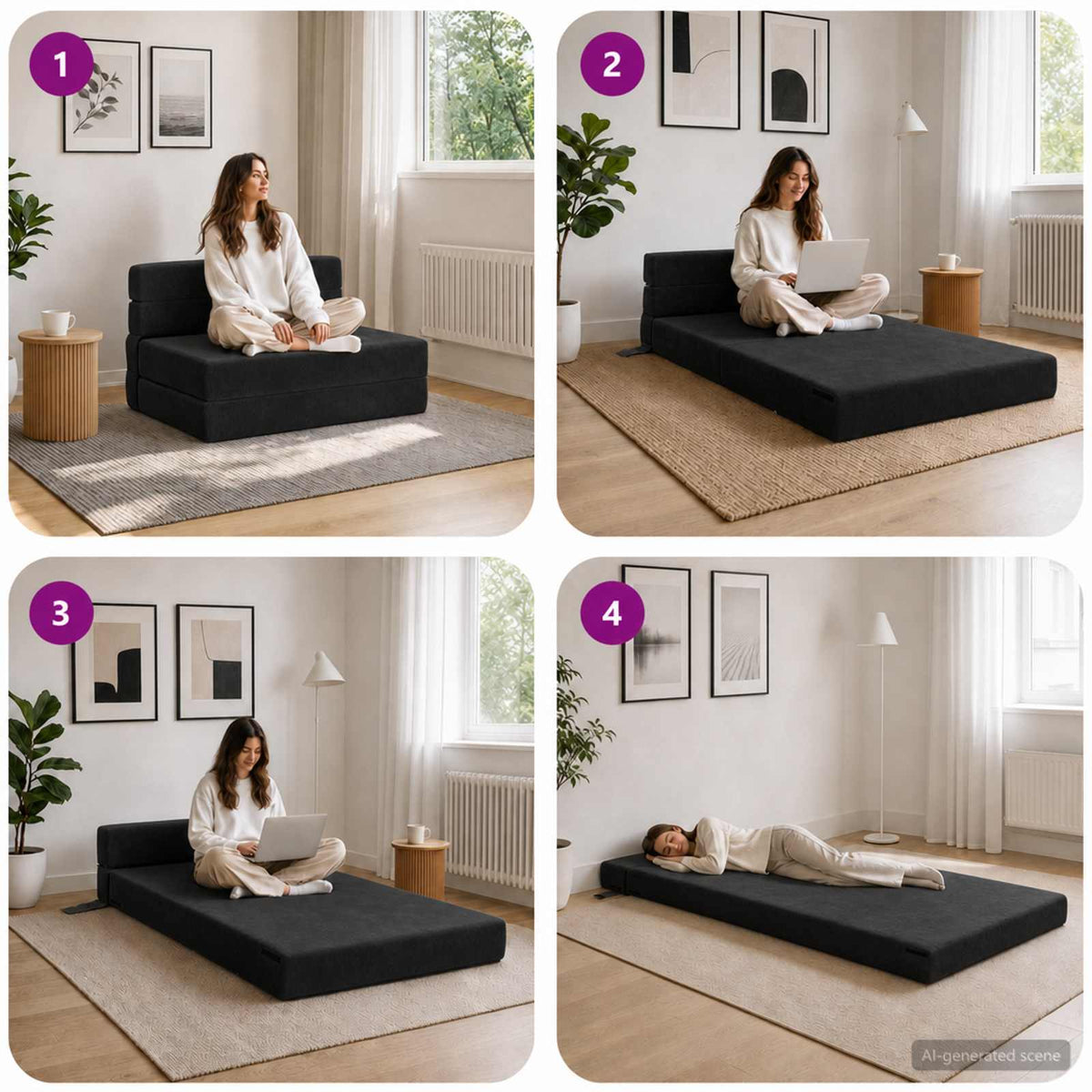 Divano Letto Pieghevole Nero 100 x 80 x 60 cm Tessuto