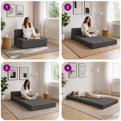 Divano Letto Pieghevole Grigio Scuro 100 x 80 x 60 cm Tessuto