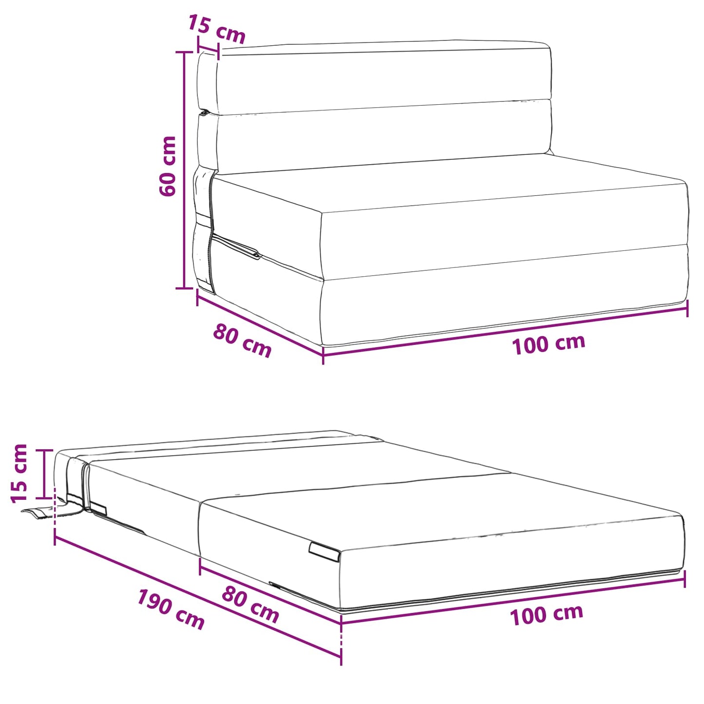 Divano Letto Pieghevole Crema 100 x 80 x 60 cm Tessuto