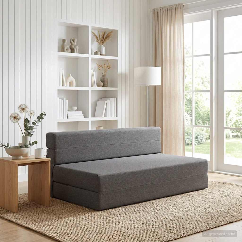 Divano Letto Pieghevole Grigio Chiaro 152 x 86,5 x 60 cm