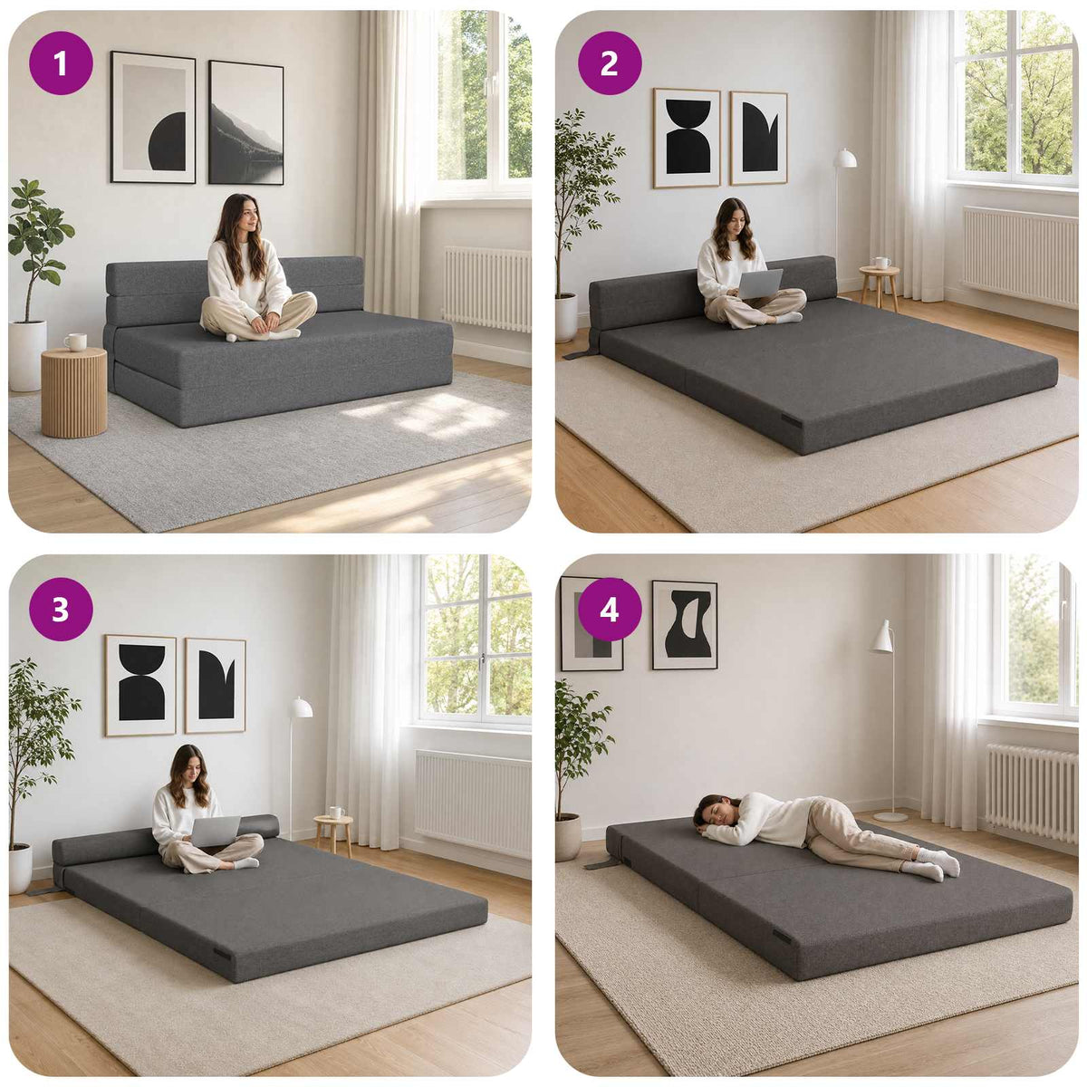 Divano Letto Pieghevole Grigio Chiaro 152 x 86,5 x 60 cm