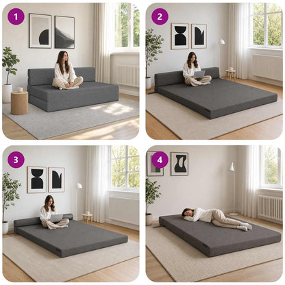 Divano Letto Pieghevole Grigio Chiaro 152 x 86,5 x 60 cm