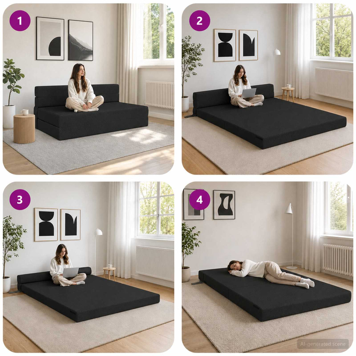 Divano Letto Pieghevole Nero 152 x 86,5 x 60 cm Tessuto