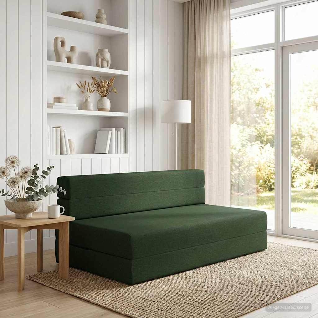 Divano Letto Pieghevole Verde Scuro 152 x 86,5 x 60 cm Tessuto