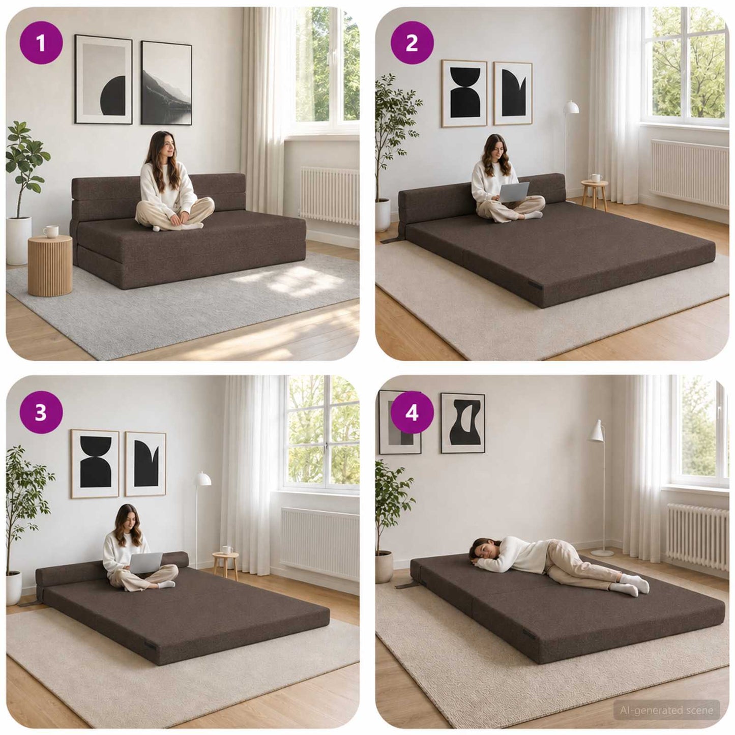Divano Letto Pieghevole Tortora 152 x 86,5 x 60 cm Tessuto | homemem39