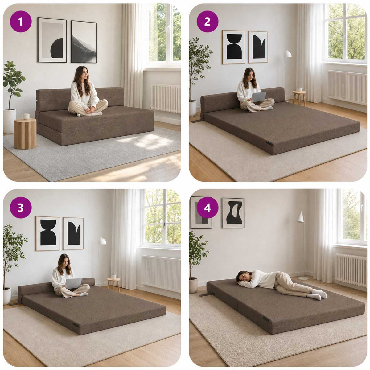 Divano Letto Pieghevole Tortora 152 x 86,5 x 60 cm Tessuto