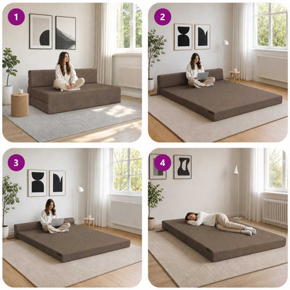 Divano Letto Pieghevole Tortora 152 x 86,5 x 60 cm Tessuto