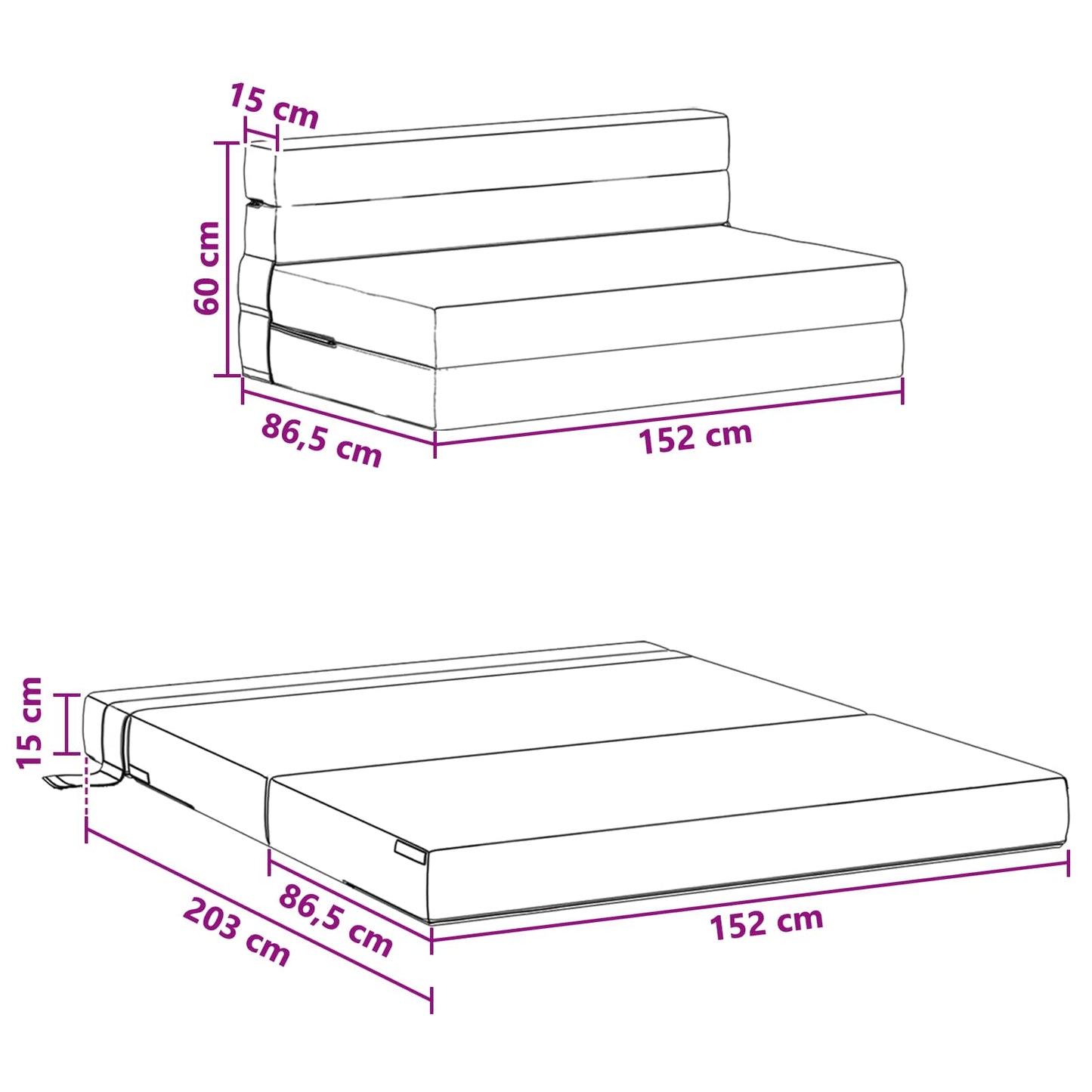 Divano Letto Pieghevole Blu 152 x 86,5 x 60 cm Tessuto