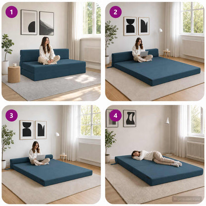 Divano Letto Pieghevole Blu 152 x 86,5 x 60 cm Tessuto