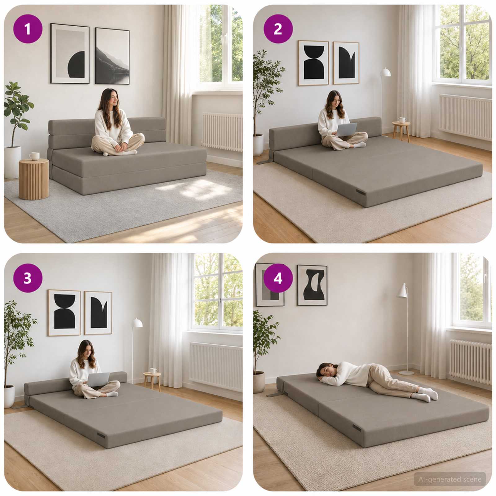 Divano Letto Pieghevole Grigio Chiaro 152 x 86,5 x 60 cm | homemem39