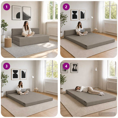 Divano Letto Pieghevole Grigio Chiaro 152 x 86,5 x 60 cm