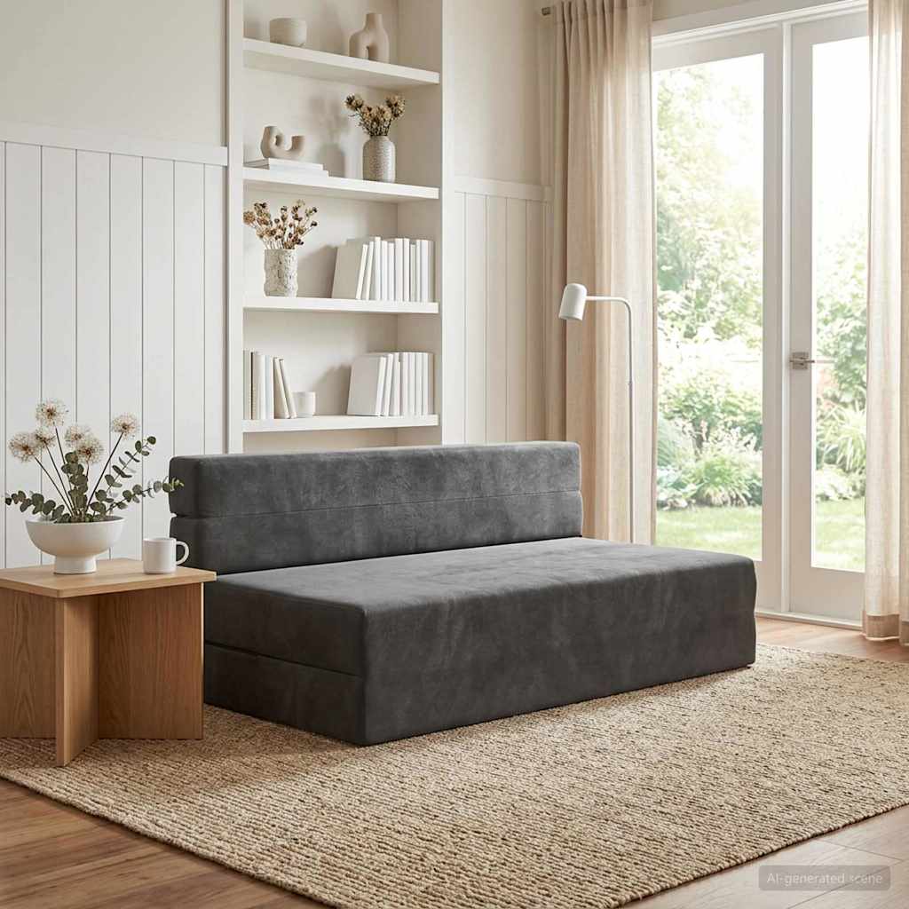 Divano Letto Pieghevole Grigio Scuro 152 x 86,5 x 60 cm Tessuto